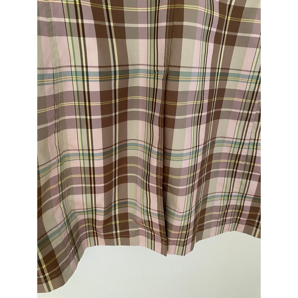 Gap Brown Pink Yellow Plaid Collared Jacket Midi Length Y2K 90s Windbreaker Rain - Picture 7 of 10